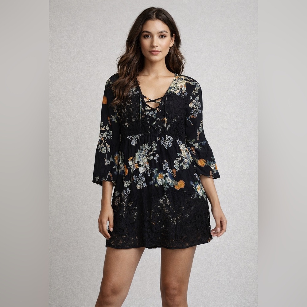 Etro Floral Lace-Up Front Baby Doll Dress Women Size Small